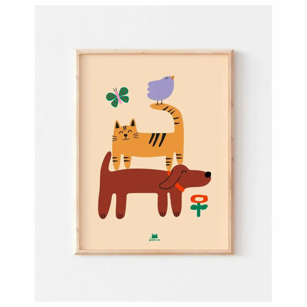 Affiche Chien, Chat et Oiseau | Sable