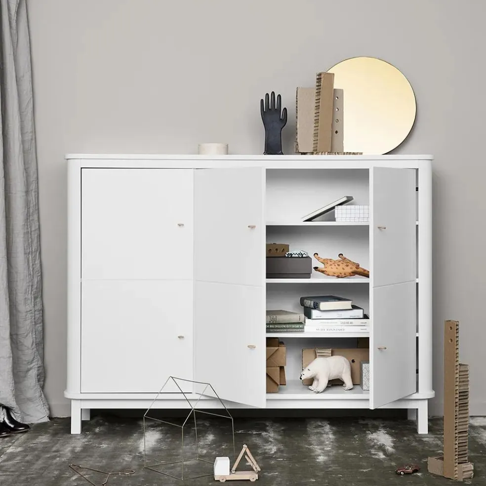 Armoire multi-rangement 3 portes en bouleau | Blanc