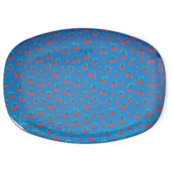 Assiette rectangulaire en mélamine Cerises | Bleu roi