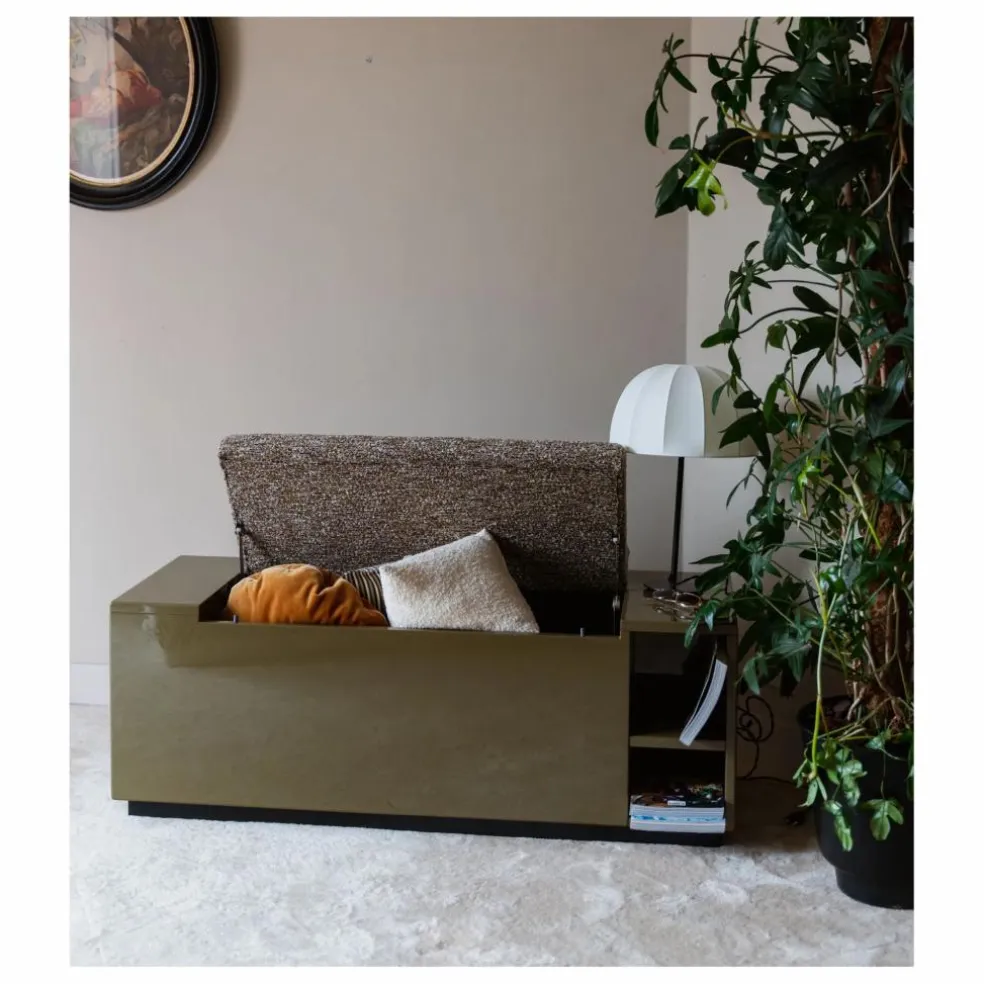 Banc coffre Cameleon en bois laqué et tissu effet tweed | Tigre