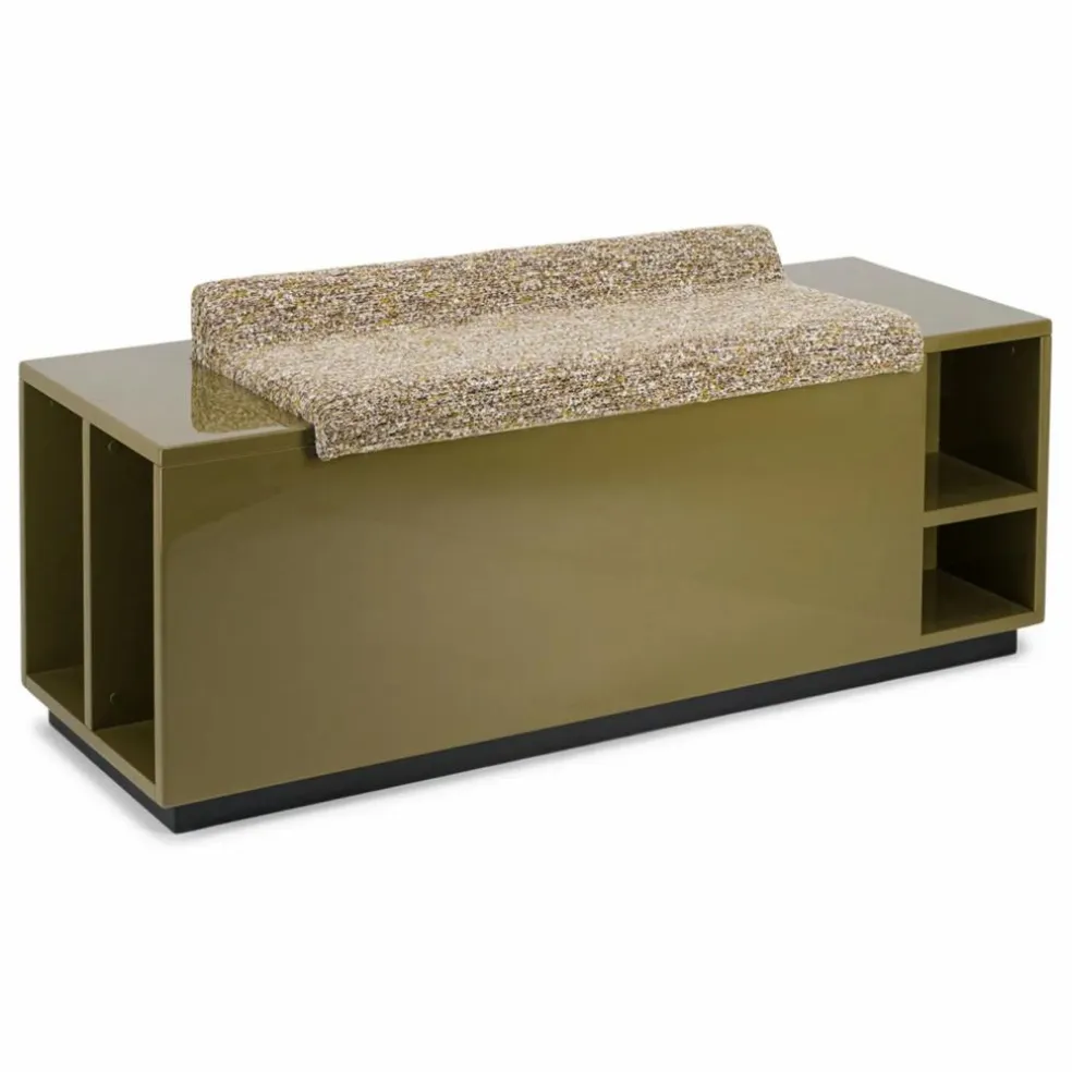Banc coffre Cameleon en bois laqué et tissu effet tweed | Tigre