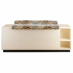 Banc coffre Cameleon en bois laqué et velours tigre | Crème