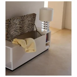 Banc coffre Cameleon en bois laqué et velours tigre | Crème