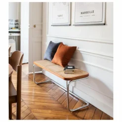Banc Panchina cannage et métal chromé