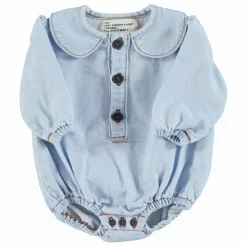 Barboteuse en Jean Col Claudine | Bleu Clair