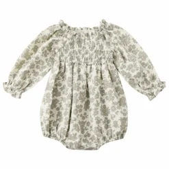 Barboteuse Fleurie Gaze de Coton Bio | Ivoire