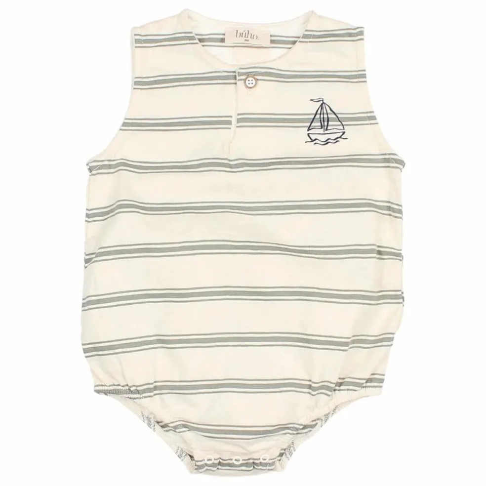 Barboteuse Rayures Coton Bio | Vert céladon