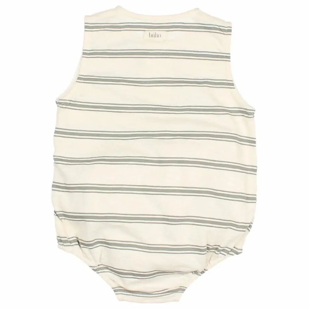 Barboteuse Rayures Coton Bio | Vert céladon