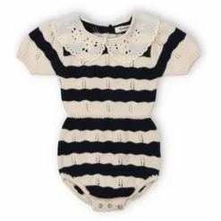 Barboteuse Rayures Marina Coton Bio | Ecru