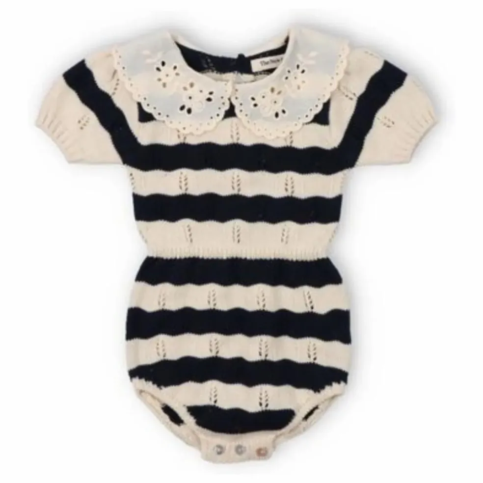 Barboteuse Rayures Marina Coton Bio | Ecru