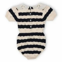 Barboteuse Rayures Marina Coton Bio | Ecru
