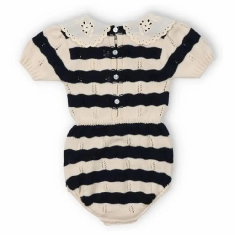 Barboteuse Rayures Marina Coton Bio | Ecru