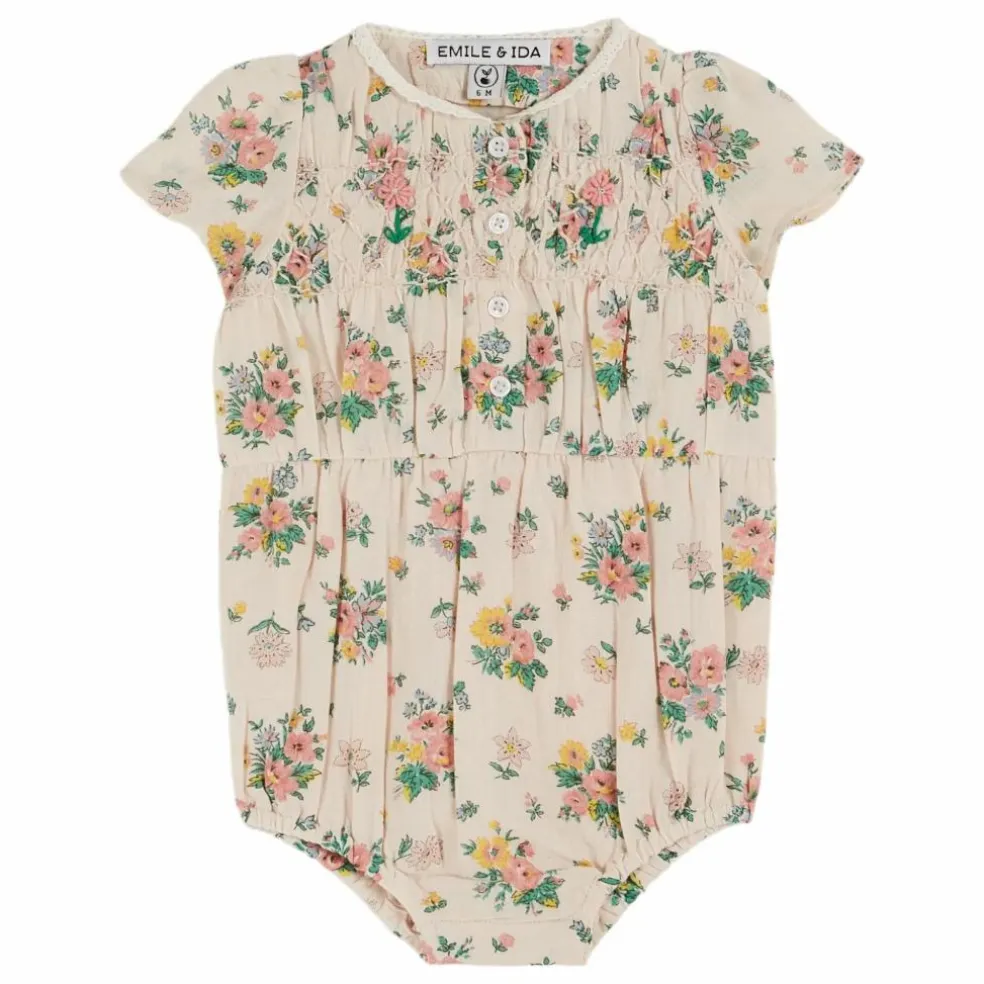 Barboteuse Smocke Printemps | Rose pêche