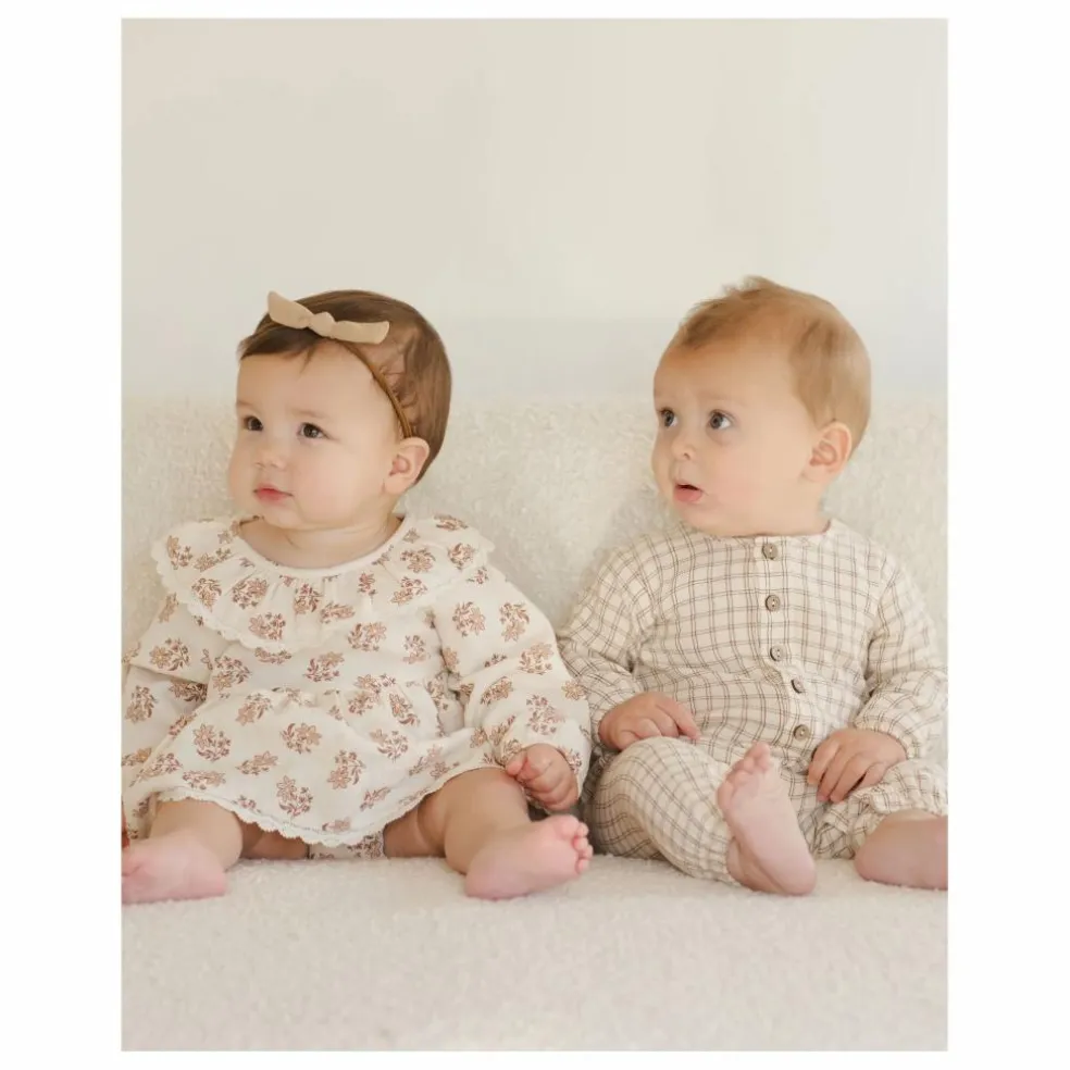 Barboteuse Volants Fleurie Gaze de Coton Bio | Ecru