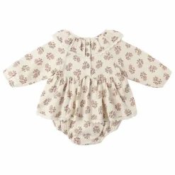 Barboteuse Volants Fleurie Gaze de Coton Bio | Ecru