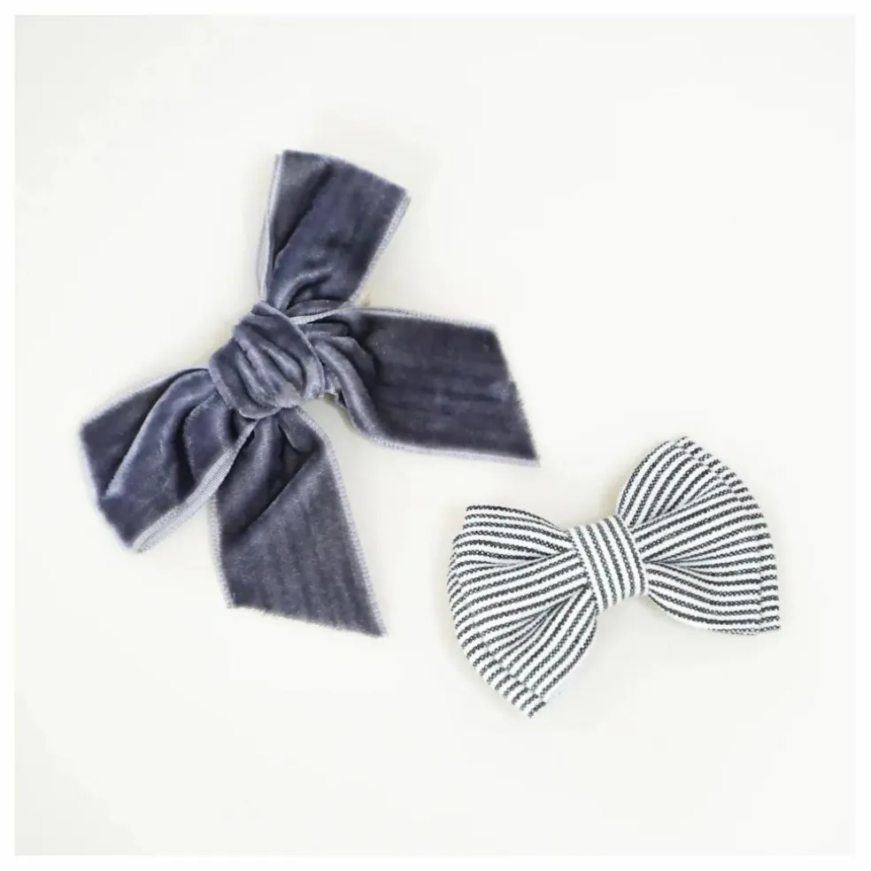 Barrettes Rayé et Velours - Set de 2 | Bleu marine