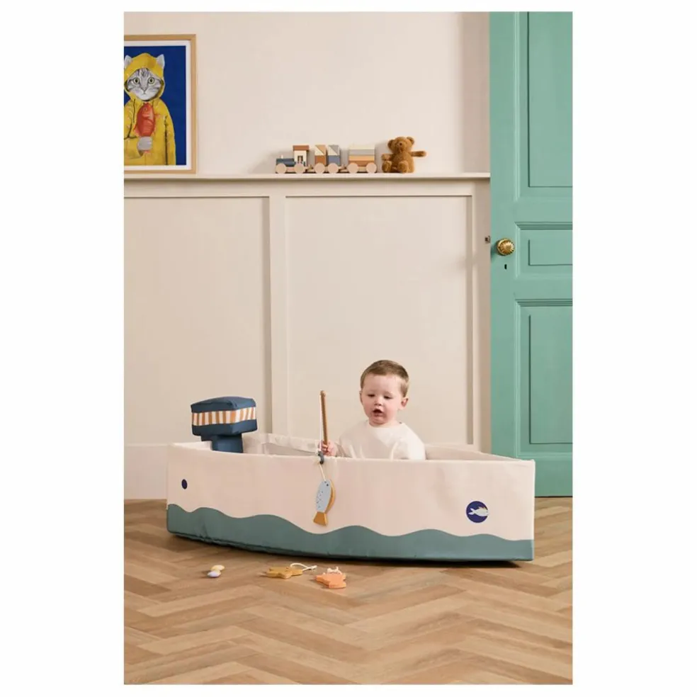 Bateau en toile avec kit de pêche | Ecru