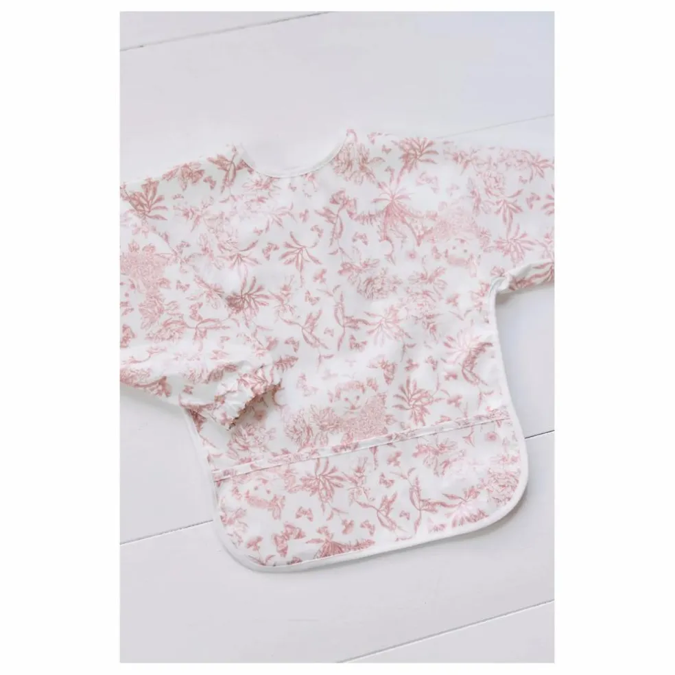 Bavoir à manches enduit Toile de Jouy | Rose pêche