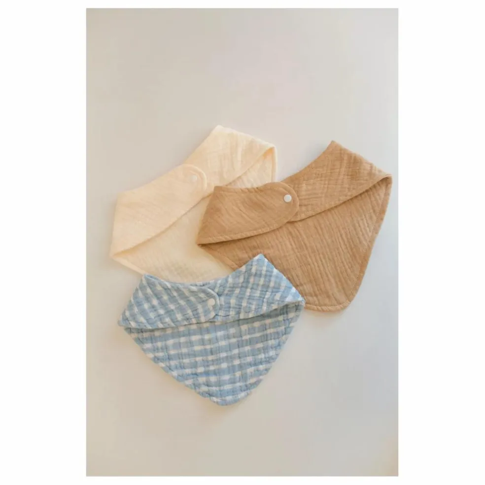 Bavoirs bandana Cottage en coton bio - Set de 3 | Bleu