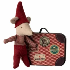 Bébé souris de Noël et sa valise | Rouge