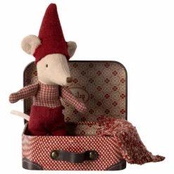Bébé souris de Noël et sa valise | Rouge