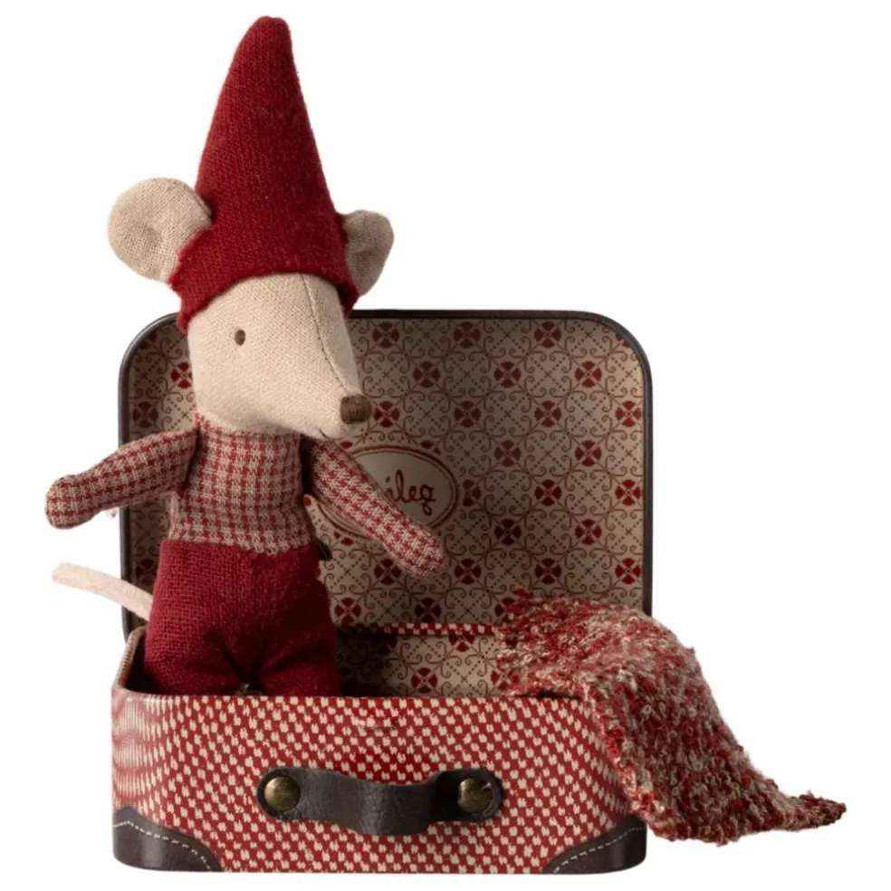 Bébé souris de Noël et sa valise | Rouge