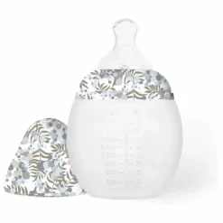 Biberon en silicone médical et tétine physiologique Mimosa Field - Elhée x Liberty | Bleu ciel