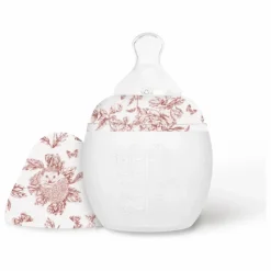 Biberon en silicone médical et tétine physiologique Toile de Jouy - Elhée x Tartine et Chocolat | Rose pêche