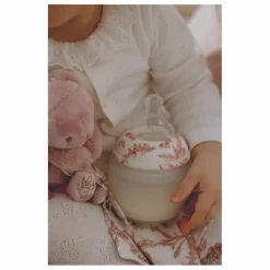 Biberon en silicone médical et tétine physiologique Toile de Jouy - Elhée x Tartine et Chocolat | Rose pêche