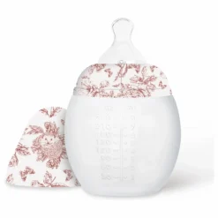 Biberon en silicone médical et tétine physiologique Toile de Jouy - Elhée x Tartine et Chocolat | Rose pêche