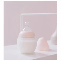 Biberon en silicone médical et tétine physiologique | Rose poudré