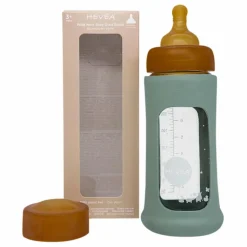 Biberon en verre à col large avec housse de protection Débit moyen | Vert amande