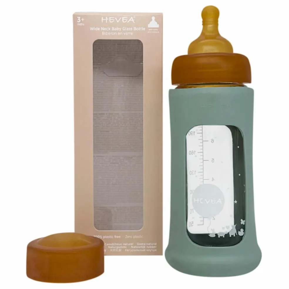 Biberon en verre à col large avec housse de protection Débit moyen | Vert amande
