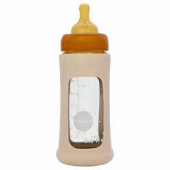 Biberon en verre à col large avec housse de protection Débit moyen | Sable