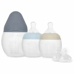 Biberons en silicone médical et tétine physiologique Bestie - Set de 3 | Bleu