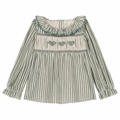 Blouse Antonella Rayée Coton Bio | Vert amande