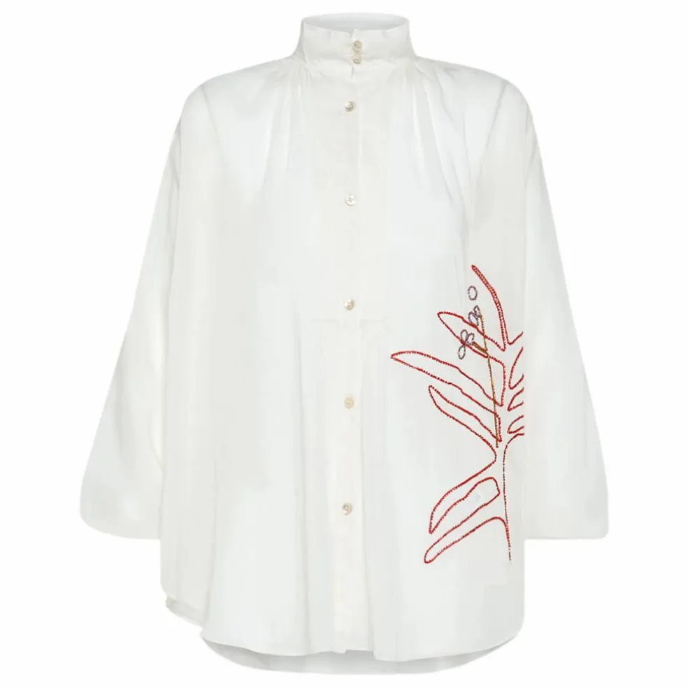 Blouse Brodée Bohémienne Coton et Voile de Soie | Blanc