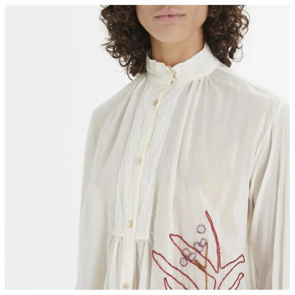 Blouse Brodée Bohémienne Coton et Voile de Soie | Blanc