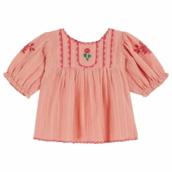 Blouse Brodée Main | Rose pêche