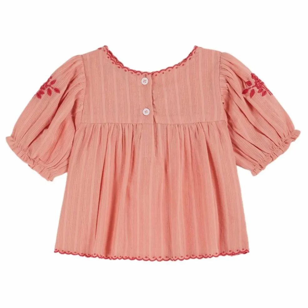 Blouse Brodée Main | Rose pêche