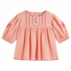Blouse Brodée Main | Rose pêche