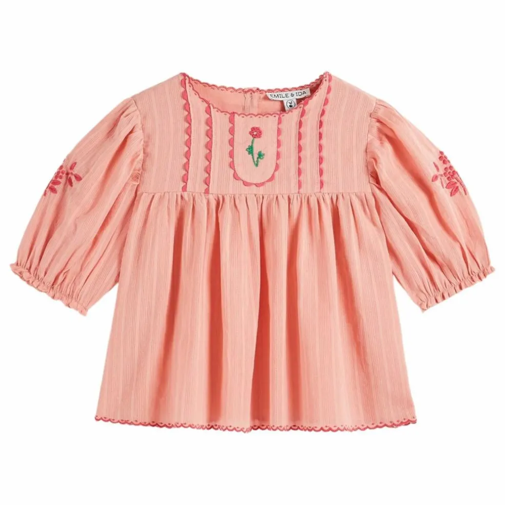 Blouse Brodée Main | Rose pêche