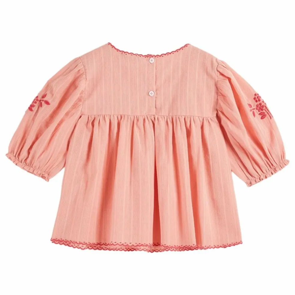 Blouse Brodée Main | Rose pêche