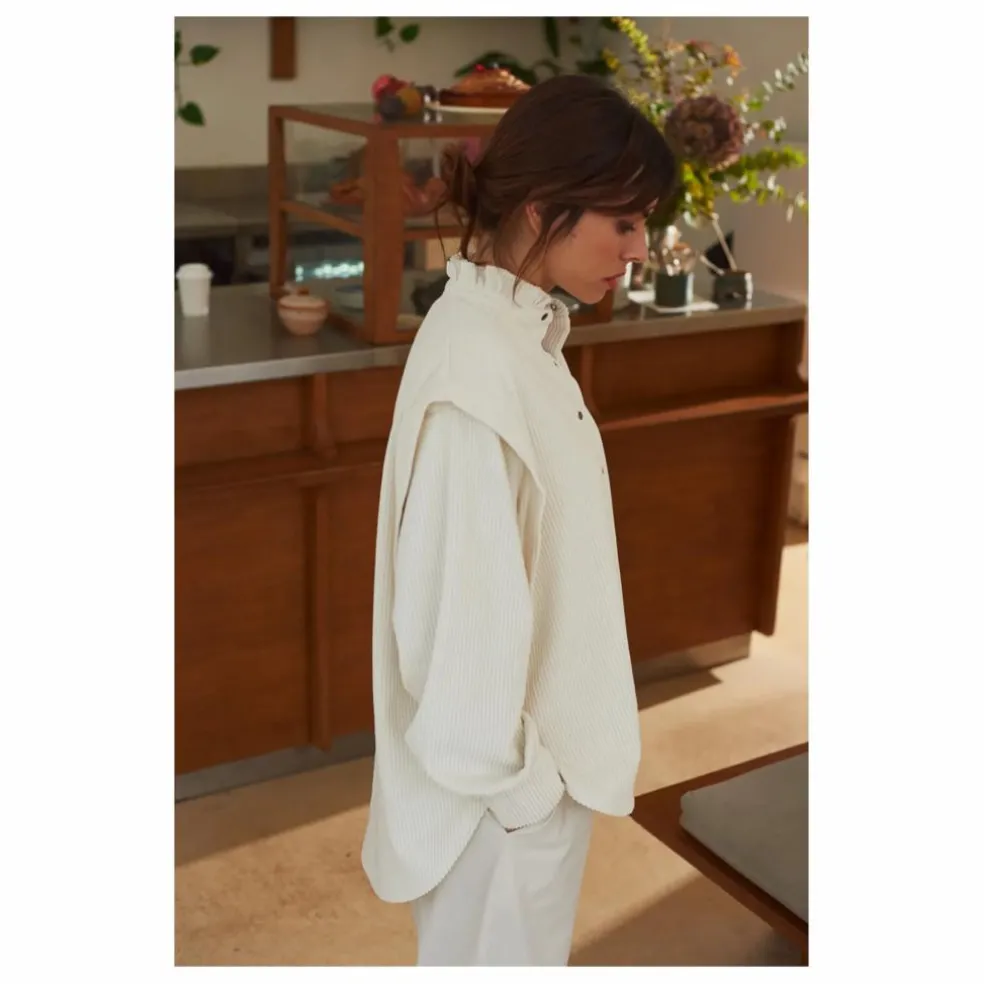 Blouse Carmen Velours Côtelé - Collection Femme | Ecru