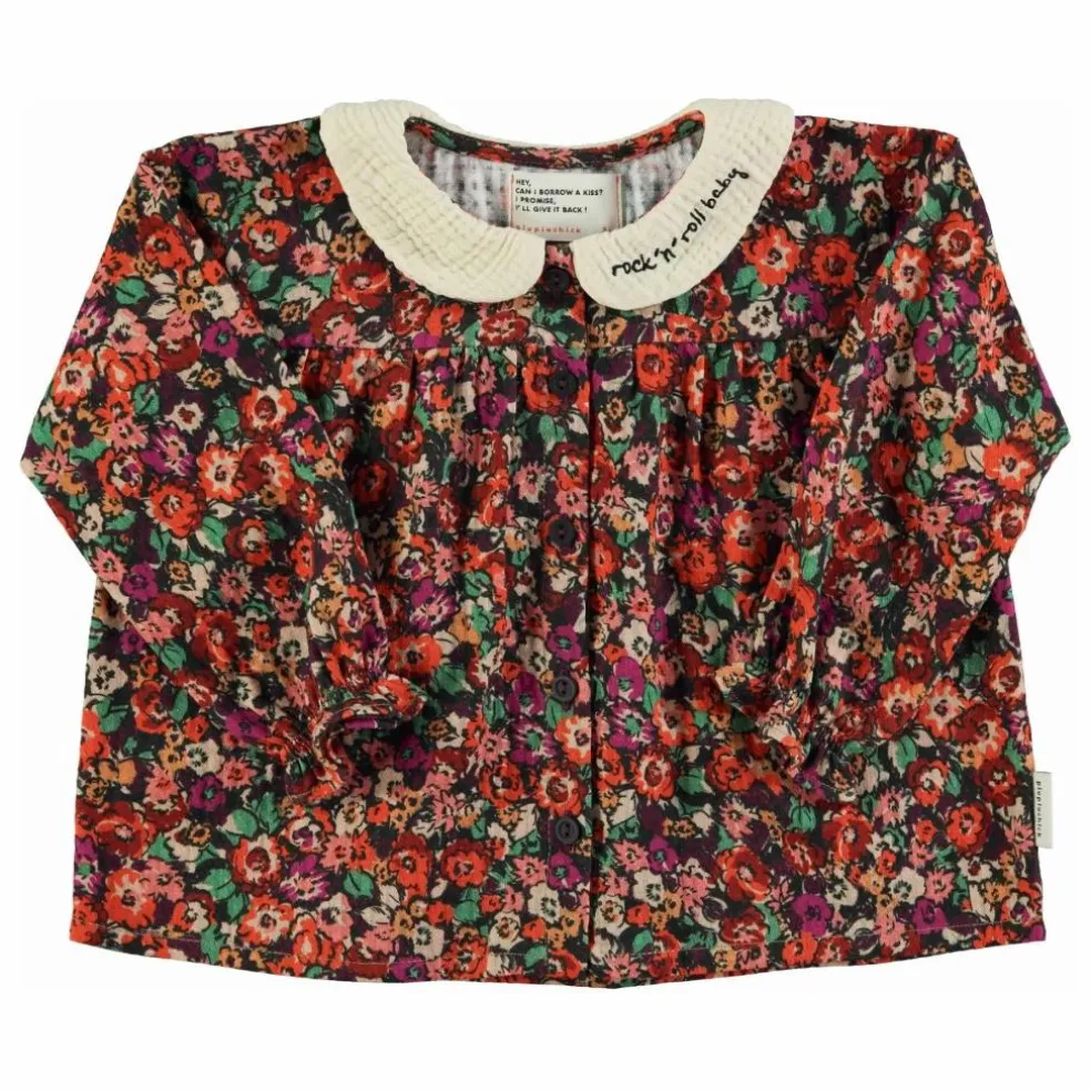 Blouse Col Claudine Fleurie | Noir