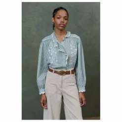 Blouse Cora Rayée Coton Bio - Collection Femme | Vert amande