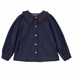 Blouse en Jean Col Claudine Cecilia | Bleu foncé