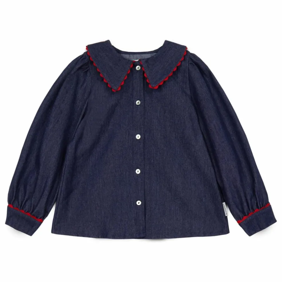 Blouse en Jean Col Claudine Cecilia | Bleu foncé