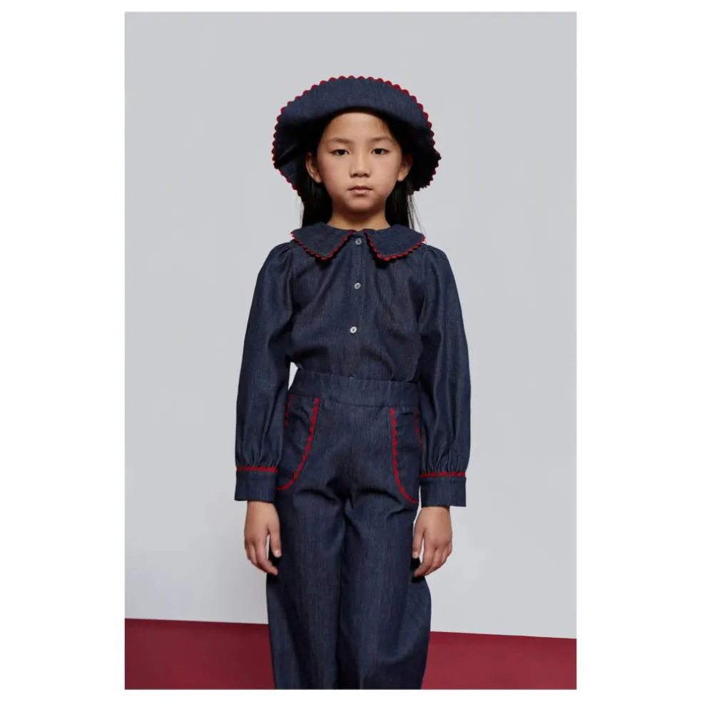 Blouse en Jean Col Claudine Cecilia | Bleu foncé