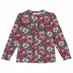 Blouse Fleurie Col Volants | Magenta